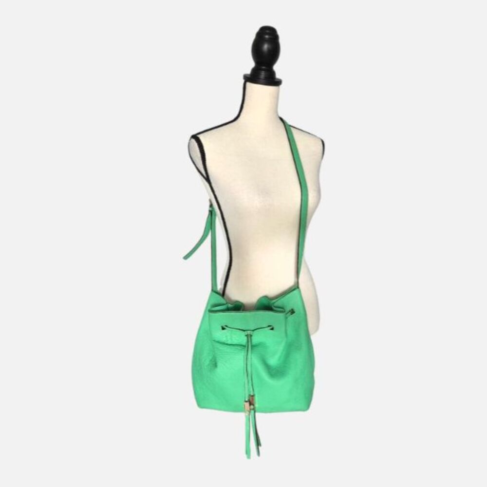 Kate Spade New York Green Pebbled Leather Bucket Bag Drawstring Crossbody - Picture 3 of 8